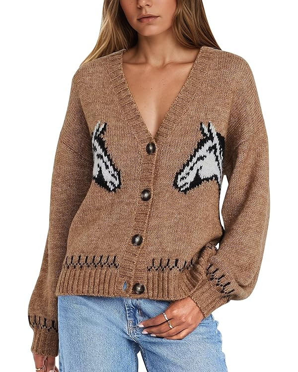 MISSACTIVER Women's Horse Graphic Cardigans V Neck Button Down Knit Sweaters Vintage Long Sleeve ... | Amazon (US)