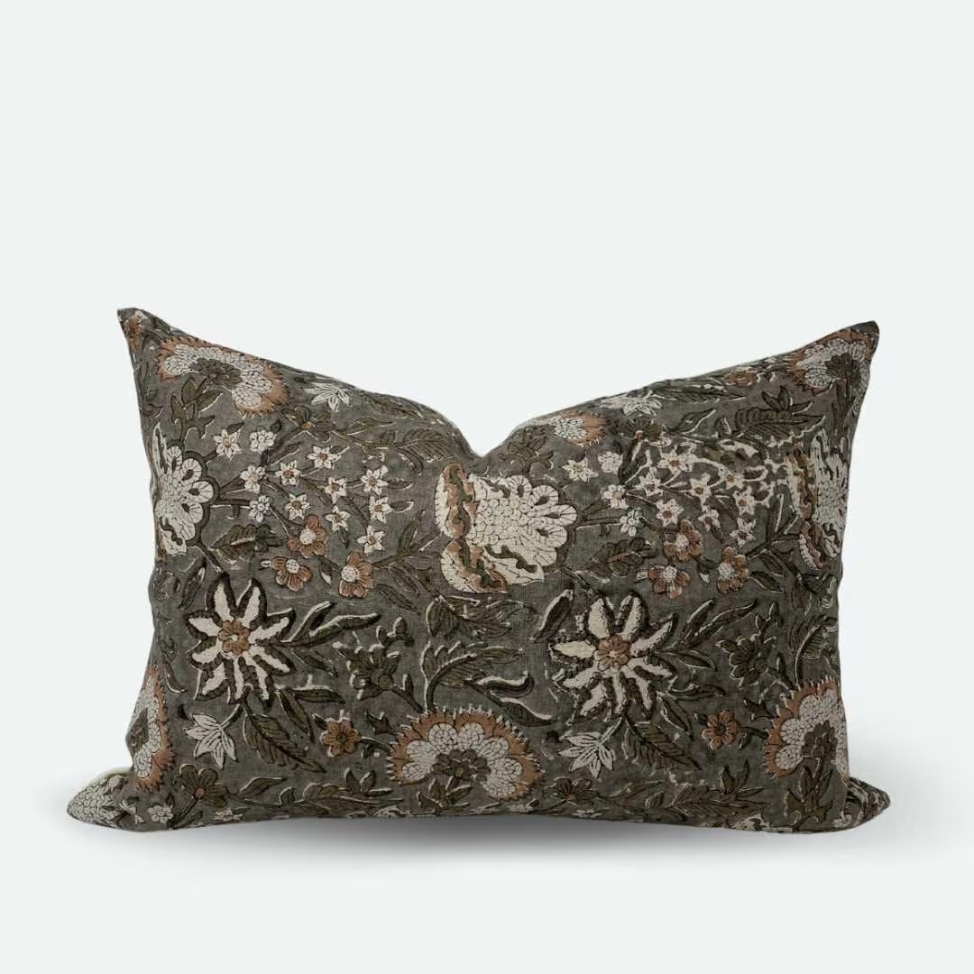 Medium Lumbar Pillow Cover - Heirloom Floral Block Print | 14"x20" - Etsy | Etsy (US)