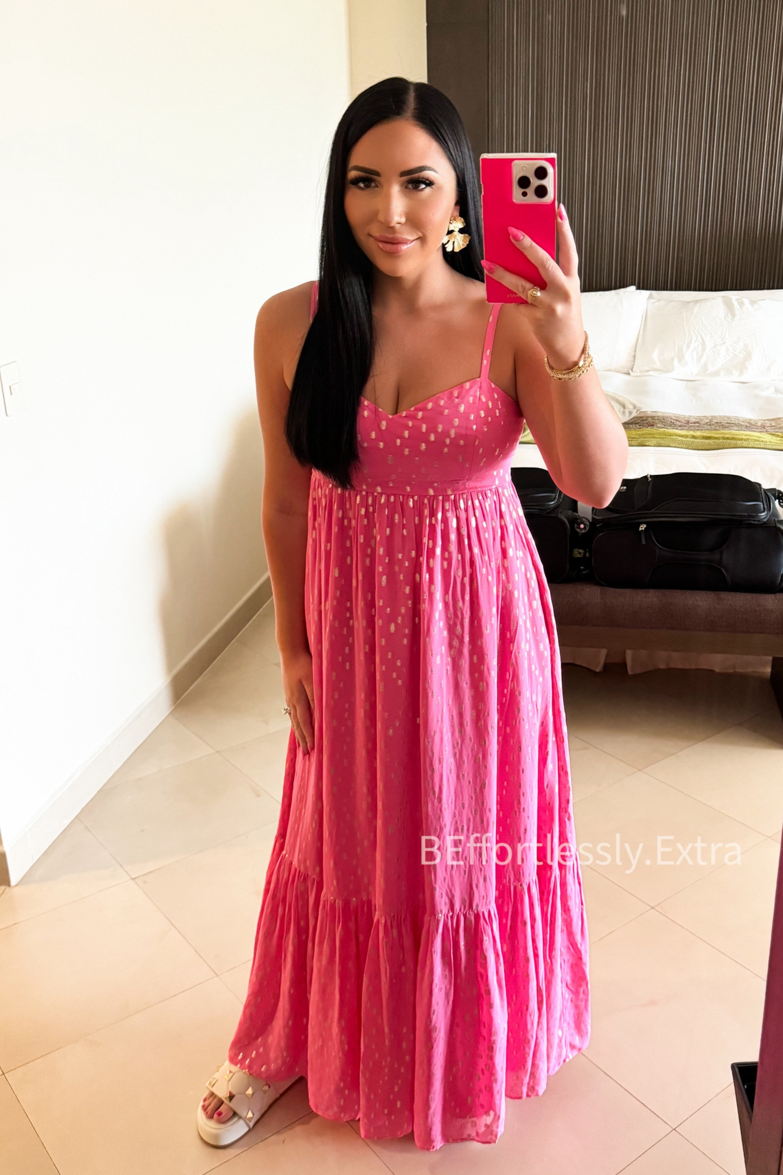 Snapped a quick photo before heading out in this GORGEOUS pink/gold maxi! Such a perfect spring and summer dress. I ended up wearing it for our family photos. It looked so good with the beach in the background! 🌊

I actually bought this a few months back, so there are only a few sizes left, but I also linked a few more GORGEOUS ones that are very similar! 🩷🐆

#LTKwedding #LTKparties #LTKtravel