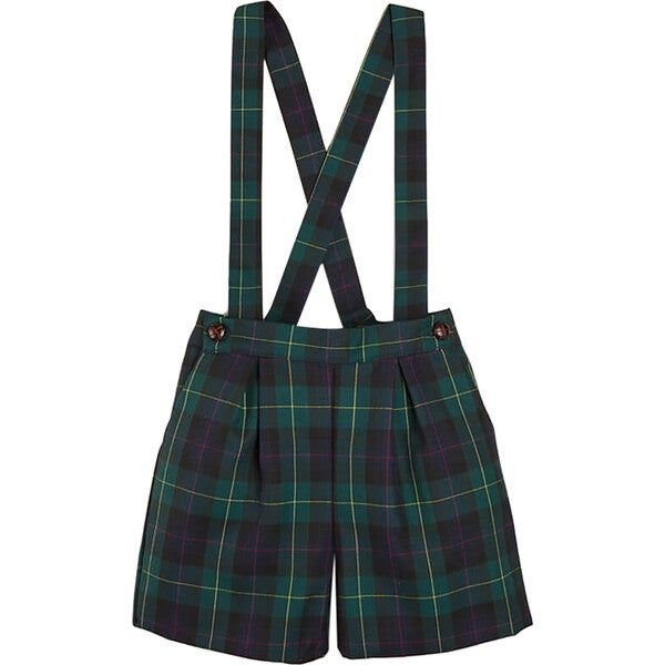 Tartan Shorts With Adjustable Braces, Green | Maisonette