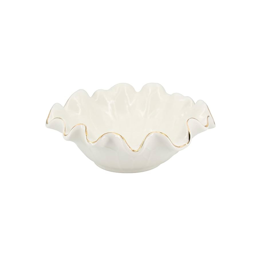 Small White Lotus Ceramic Decorative Bowl,Ruffle Lotus Leaf Decor Bowl with Gold Trim for Coffee ... | Amazon (US)
