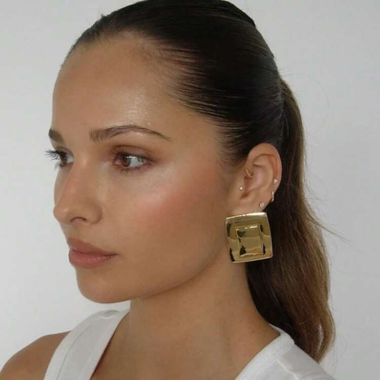 S SHOPBOHO 1Pair Chic Everyday Jewelry Stainless Steel Rectangle Statement Big Earrings Gold | SHEIN