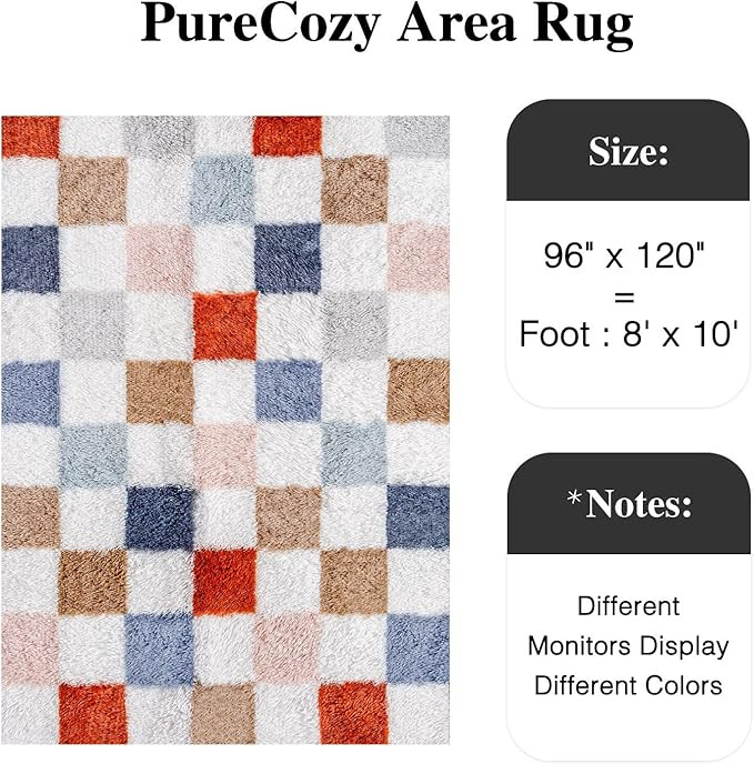 Checkered Rug 8x10 for Living Room, Modern Rainbow Shag Rug Washable Non-Slip Large Area Rug Supe... | Amazon (US)