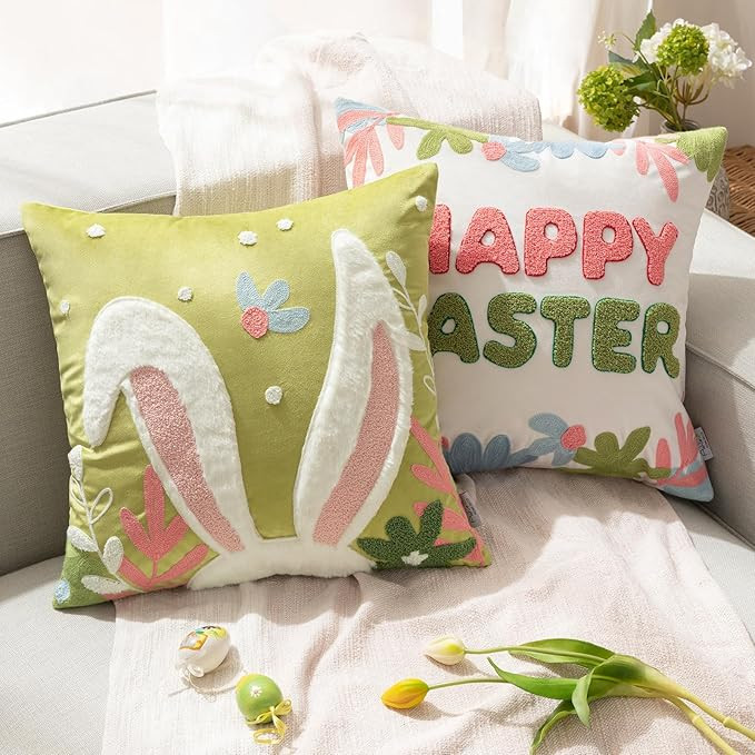 Ashler Easter Bunny Pillow, Easter Decorations Pillow Covers, Rabbit Pillow Covers, Light Green 1... | Amazon (US)