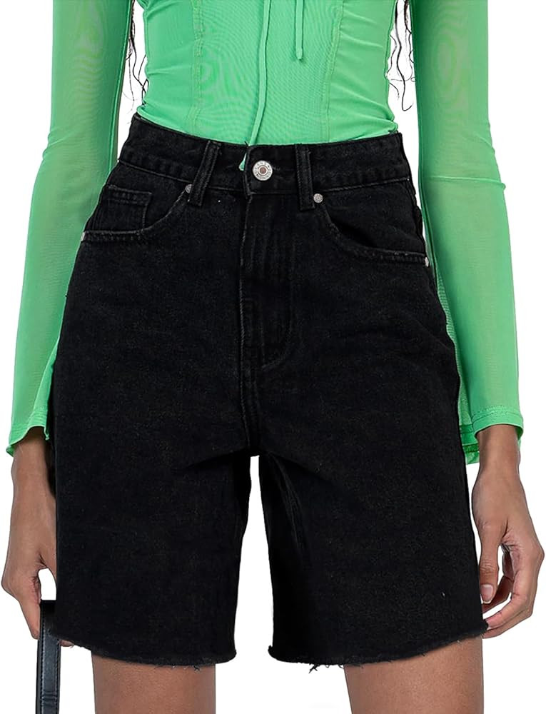 CHICZONE Womens Bermuda Jean Shorts Stretchy Mid Waisted Denim Shorts with Pockets | Amazon (US)