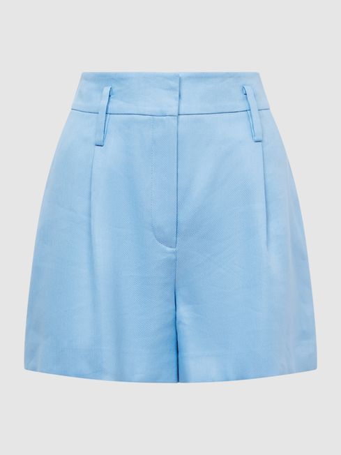 Reiss Blue Hollie Linen Pleat Front Shorts | Reiss UK