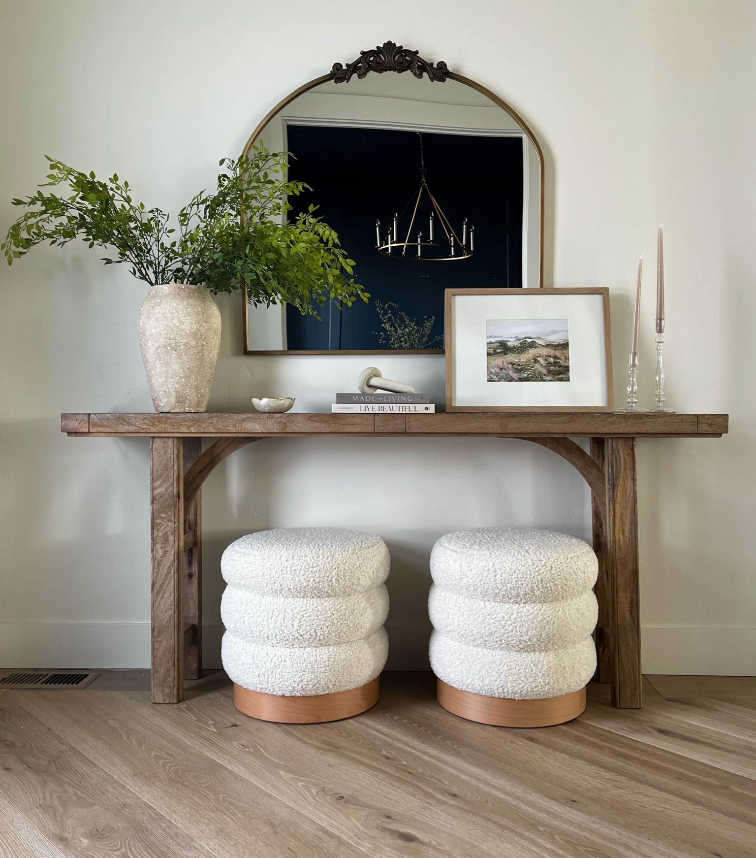 Entryway decor, spring decor. 
Console table is 72” reclaimed pine color. Home decor 

#LTKhome #LTKFind #LTKstyletip