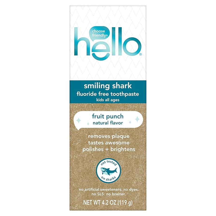 hello Smiling Shark Fluoride Free Kids Toothpaste, Natural Fruit Punch, 4.2 Oz Tube | Amazon (US)