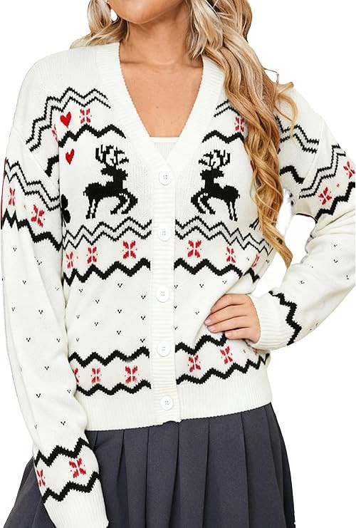 Simplee Womens Christmas Cardigan Casual Funny Reindeer Button Knit Open Front Cute Sweater for H... | Amazon (US)