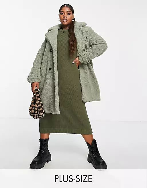 Violet Romance Plus borg coat in sage green | ASOS | ASOS (Global)