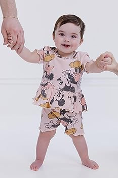 Disney Ribbed Peplum T-Shirt and Bike Shorts Outfit Set Newborn to Big Kid Sizes (0-3 Months - 14... | Amazon (US)
