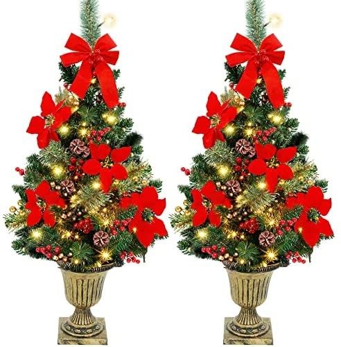 Juegoal 3 FT Christmas Tree, Pre-Lit Poinsettia Spruce Entrance Trees with 100 LEDs Lights, Pine ... | Amazon (US)