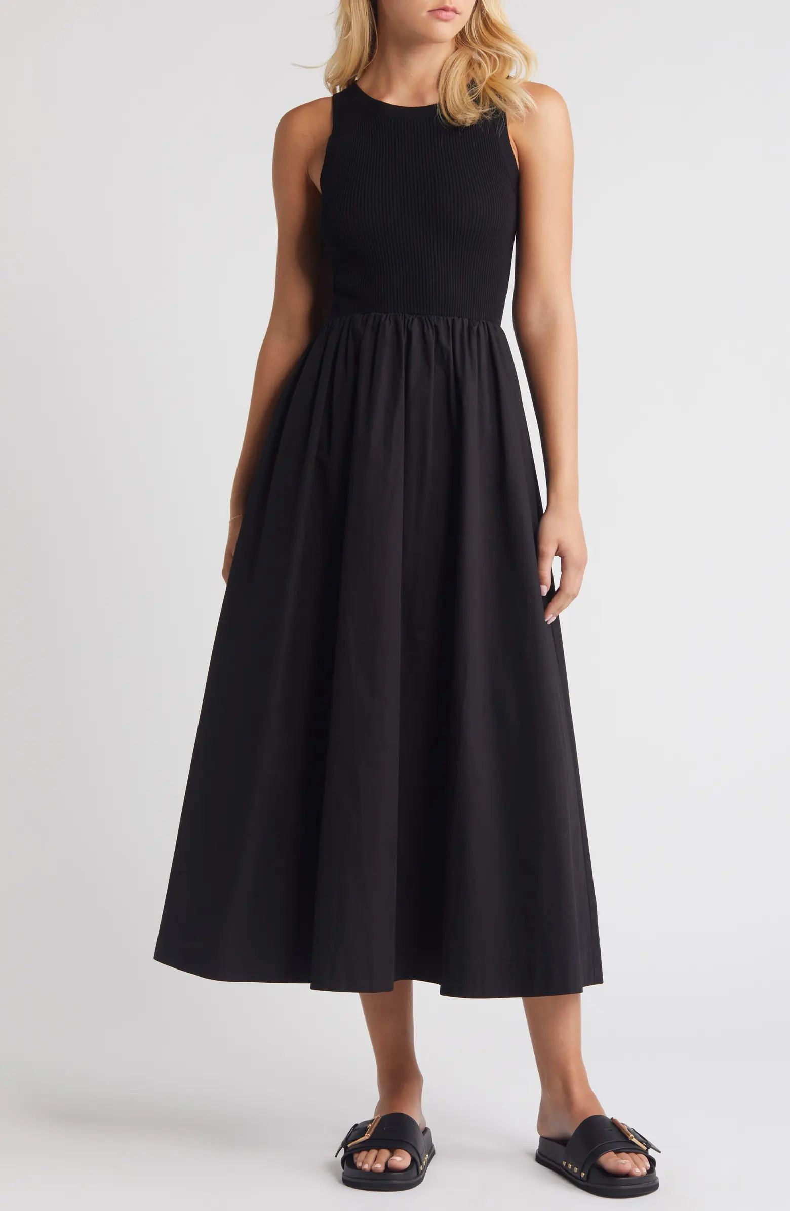 MOON RIVER Mixed Media Sleeveless Dress | Nordstrom | Nordstrom