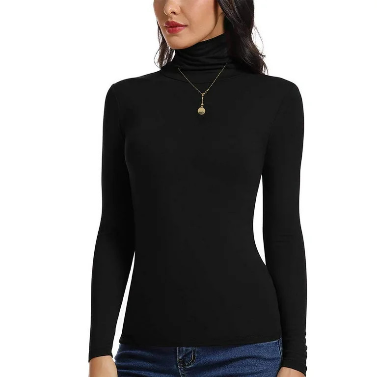 CARCOS Women Mock Turtleneck Half Sleeve Cute Plain Tee Shirt Slim Fitted Top Black,Medium | Walmart (US)