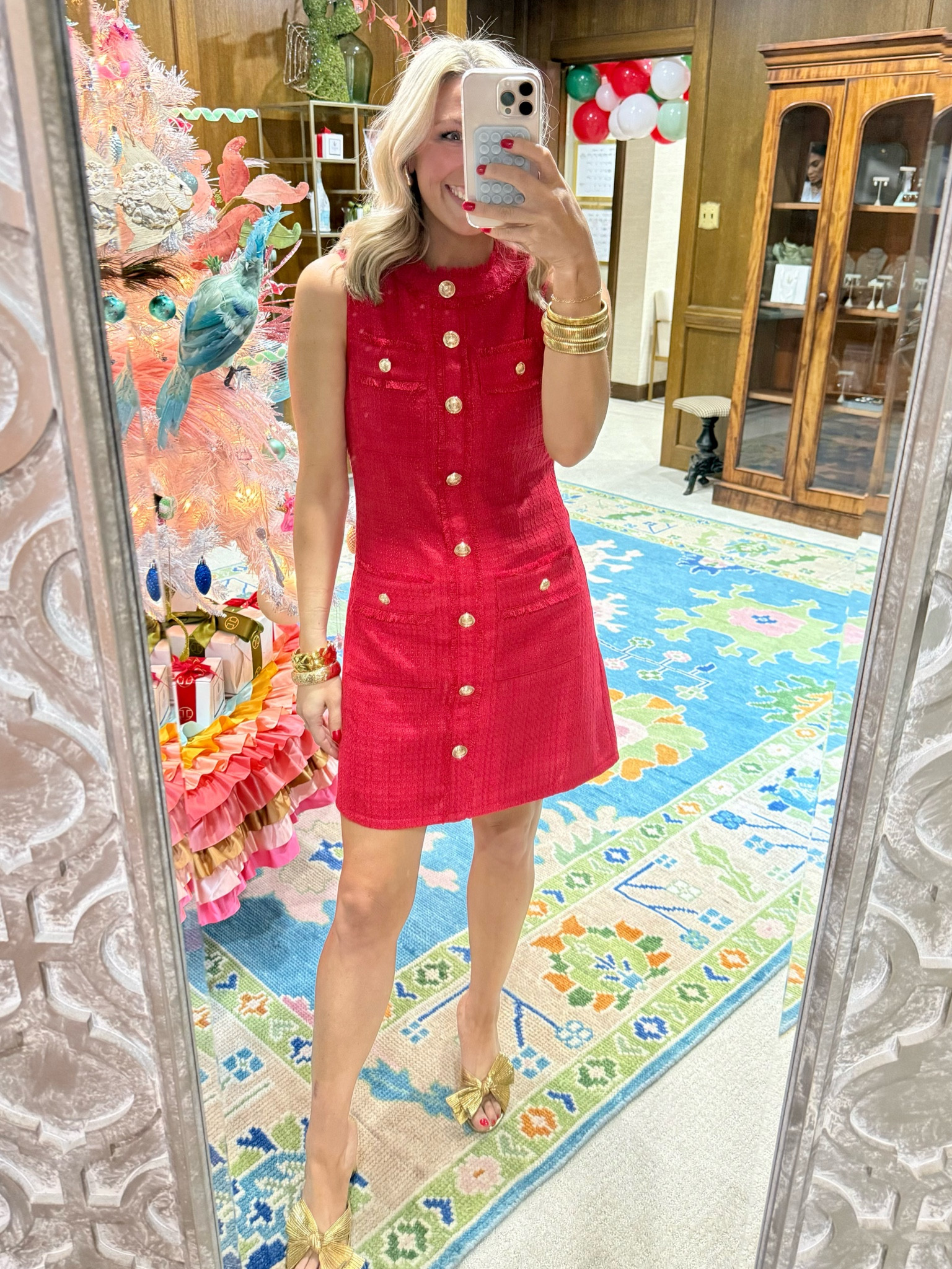 The cutest red tweed holiday dress! Wearing size small. From a local boutique but linking it here too! Shoes and earrings from Amazon and linking below too! 

#LTKStyleTip #LTKFindsUnder100 #LTKHoliday