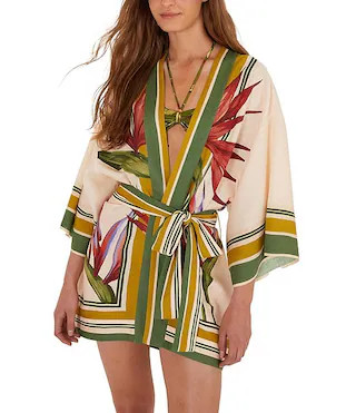 Strilitzia Light Blush Print Belted Kimono Swim Cover-Up | Dillard's