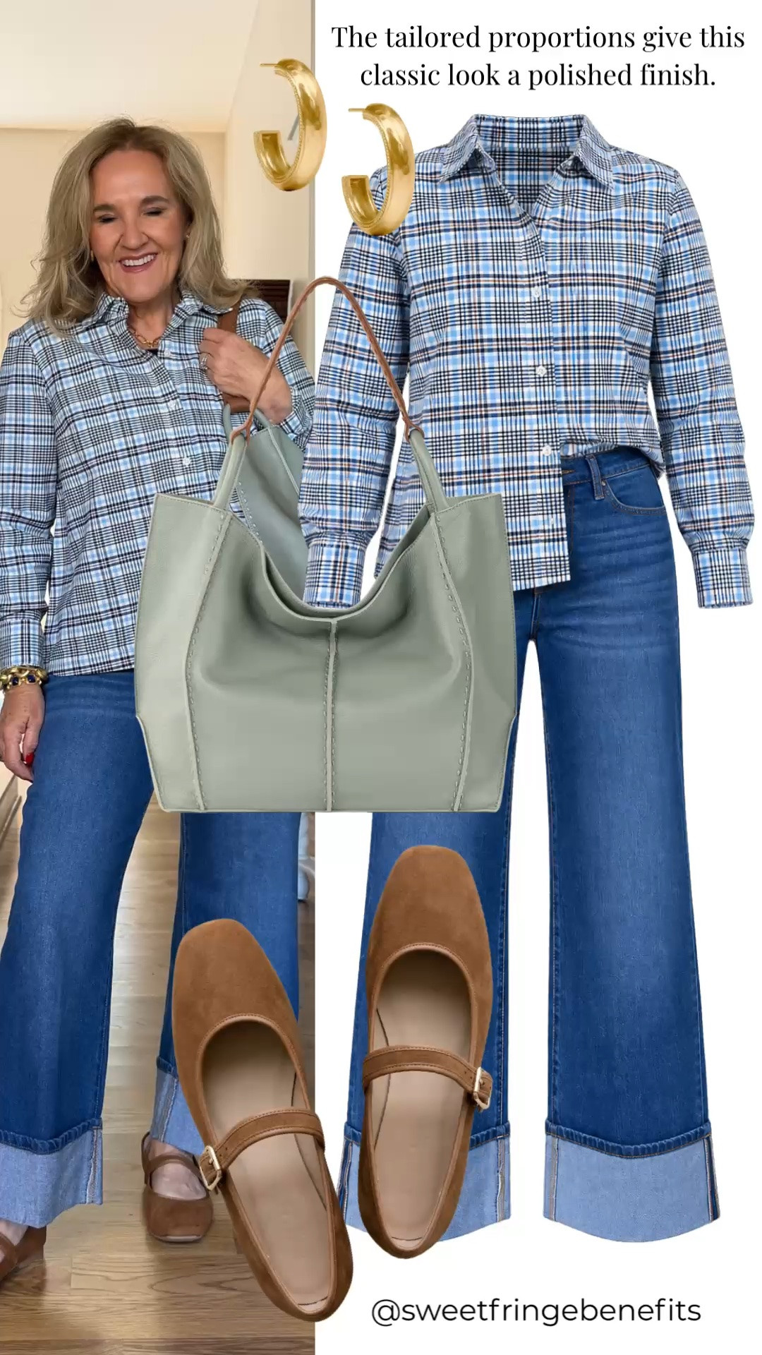 This is a good example of letting the plaid top do the talking. I’m in a medium in both the top and jeans, and the brown Mary Janes are a fun little addition.

#LTKootd #LTKWorkwear #LTKOver40