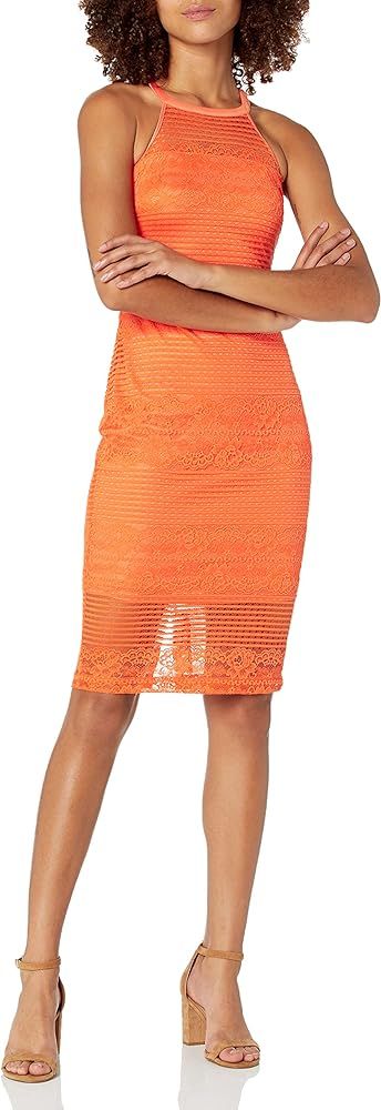 GUESS Women's Illusion Lace Halter Neck Dress | Amazon (US)
