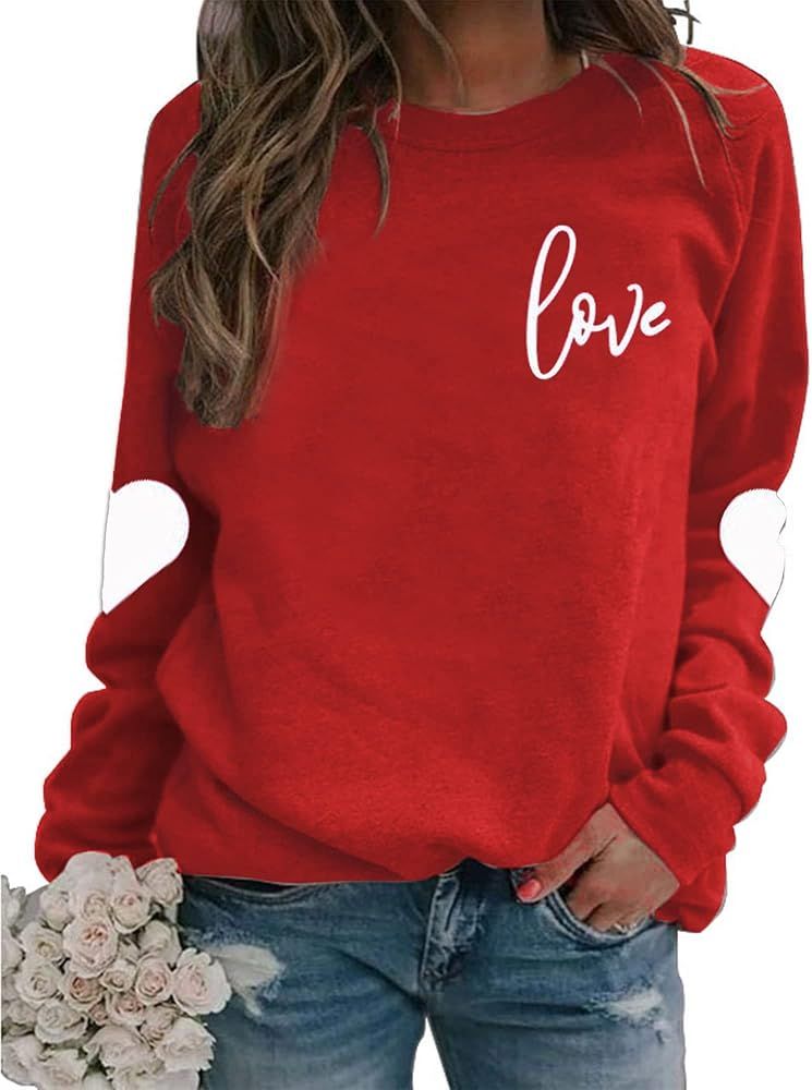 AIIWEIS Valentine's Day Sweatshirt Women Love Heart Grahic Long Sleeve Shirt Casual Valentines Gi... | Amazon (US)