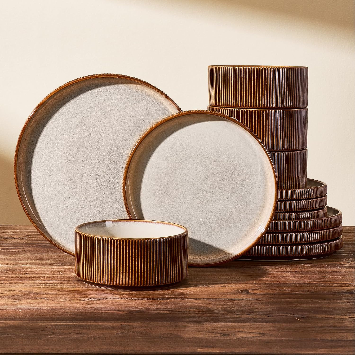 Dinnerware Set for 4, Reactive Glaze Plates and Bowls Sets | Amazon (US)