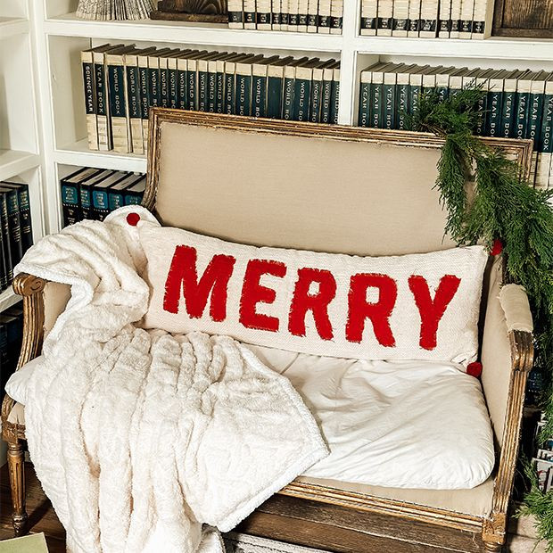 MERRY Christmas Celebration Lumbar Pillow | Antique Farm House