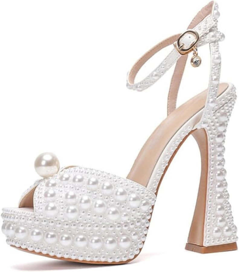 Goolita Pearl Platform Heels For Women Chunky Buckle Ankle Strap Heeled Sandals Open Toe Evening ... | Amazon (US)