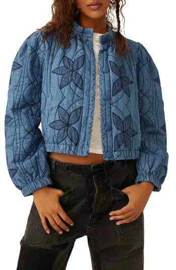 Free People Quinn Quilted Cotton Denim Jacket in Indigo Combo at Nordstrom Rack, Size Large | Nordstrom Rack