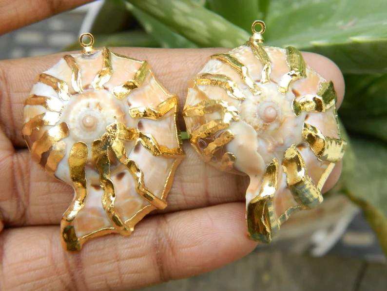 Natural Sea Shell MOP 18k Gold Fill Electroplated Pendant Handcrafted Unique Designer Exclusive V... | Etsy (US)