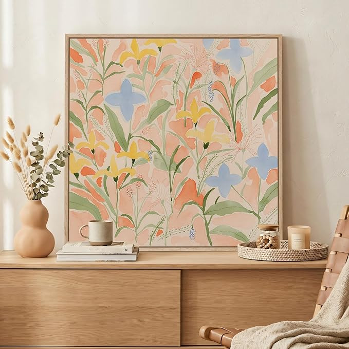 Amazon.com: Framed Neutral Abstract Landscape Wall Art for Living Room, Square Mid Century Modern... | Amazon (US)