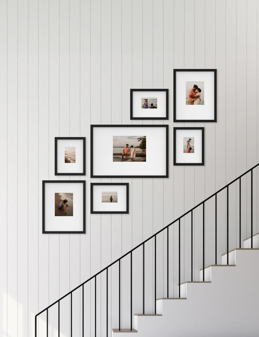 Custom Staircase Gallery Wall - 6 Brown Framed Photos - by Bobby Berk | Frameology