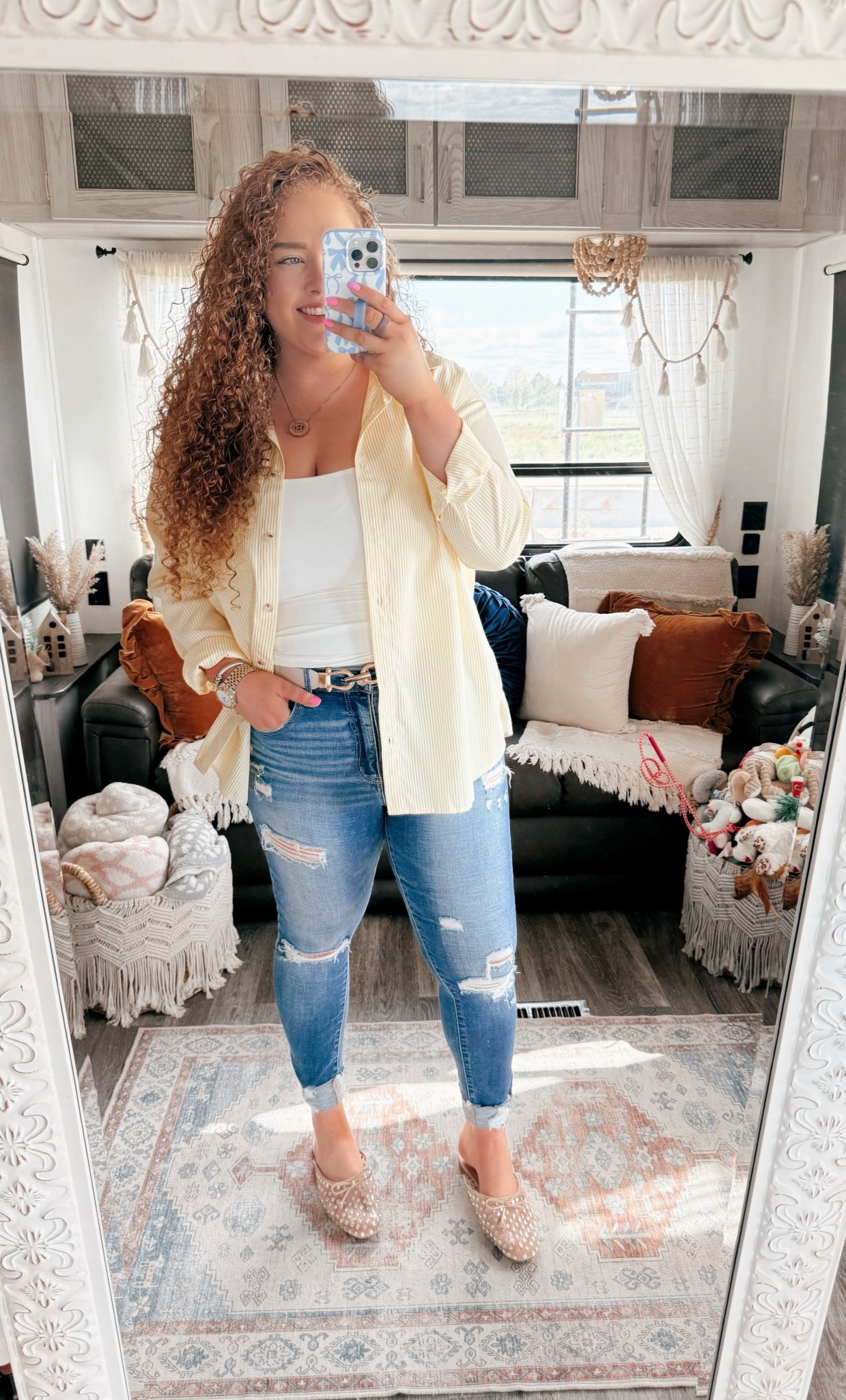 Elevate your style with this yellow and white striped button down where classic meets chic effortlessly. ☀️✨ Perfect for adding a sunny touch to any outfit, from workdays to weekend vibes! 💛jeans | skinny jeans | buckle jeans | yellow button down | amazon yellow button down | amazon button down | tank top | amazon tank top | white tank top | amazon white tank top | spring outfit | amazon spring outfit | mules | rhinestone mules | amazon finds | amazon spring outfit | amazon spring look | spring break dress | amazon spring break outfit | amazon vacation dinner outfit | resort wear | spring fashion | spring outfit | amazon spring outfit | casual spring outfit |  spring event outfit 

#LTKMidsize #LTKStyleTip #LTKSaleAlert