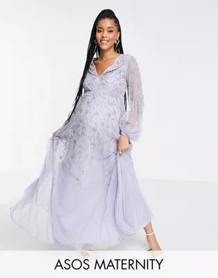 ASOS DESIGN Maternity maxi dress with blouson sleeve and delicate floral embellishment | ASOS | ASOS (Global)