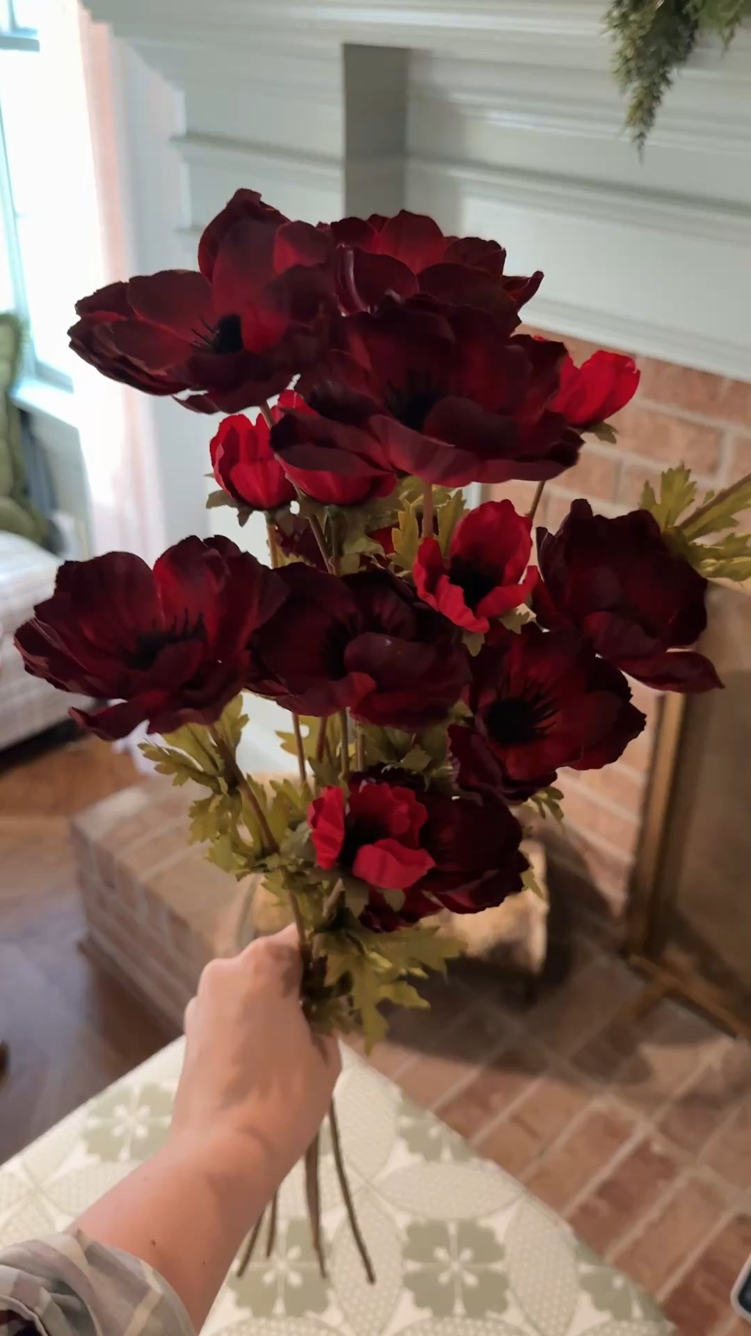 Burgundy flowers for our mantle! 