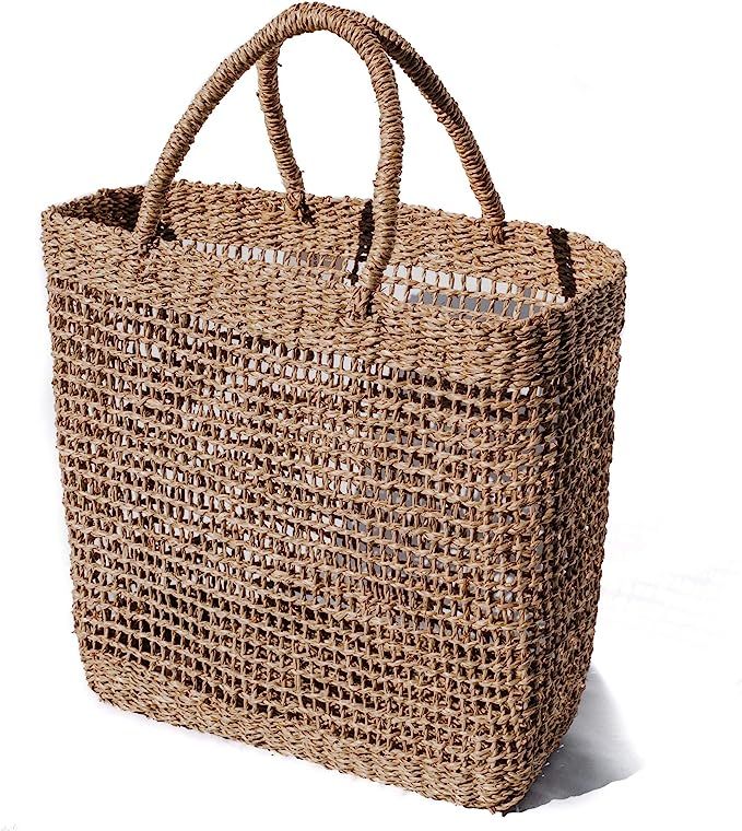 The Jolie Market Biarittz Tote - Seagrass Woven Wicker Tote Bags for Women- Handmade, 100% Eco-Fr... | Amazon (US)