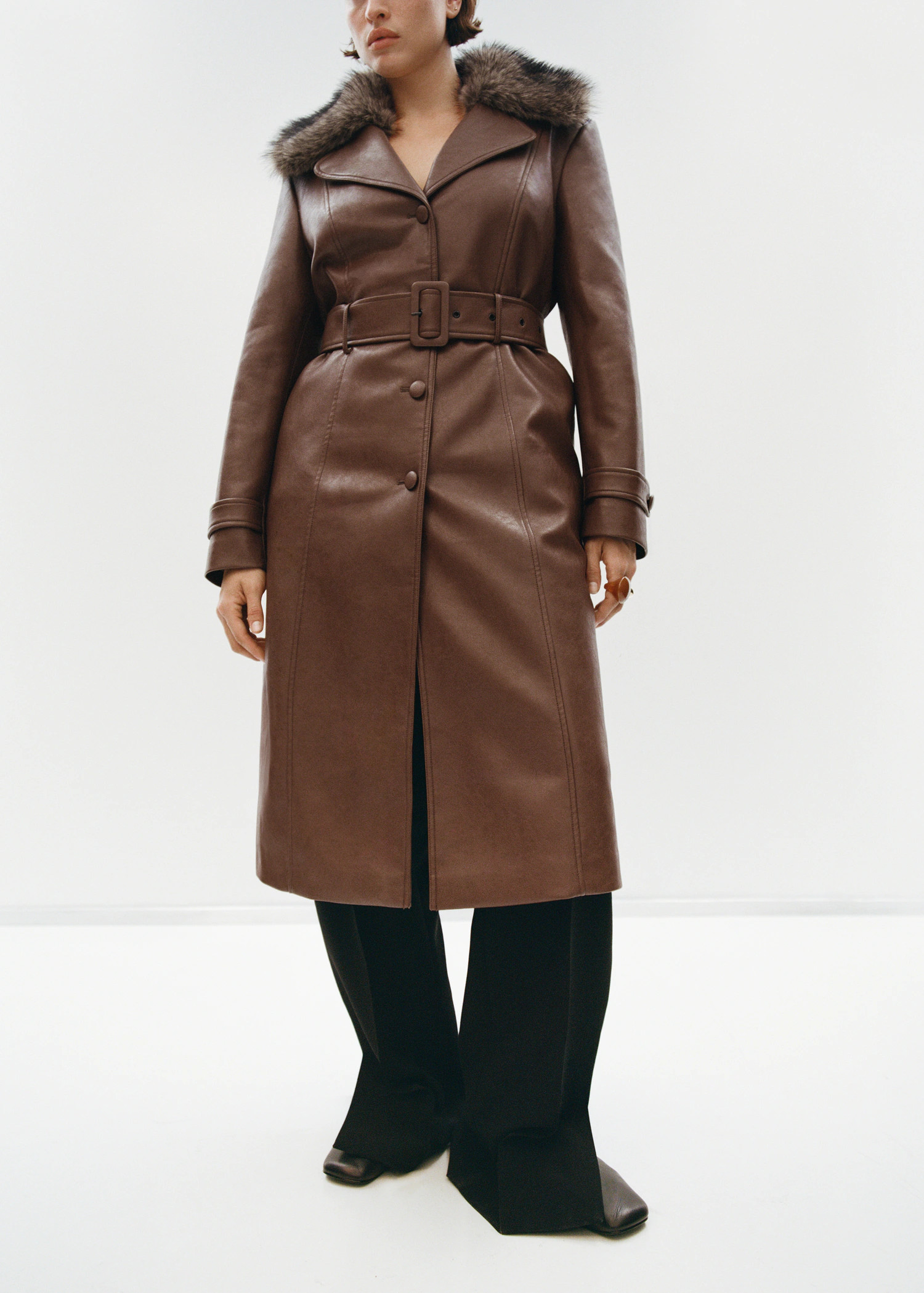 Faux-leather coat with fur collar - Women | MANGO United Kingdom | MANGO (UK)