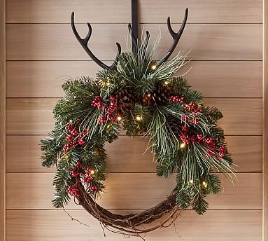 Pre-Lit Faux Red Berry & Pine Wreath | Pottery Barn (US)
