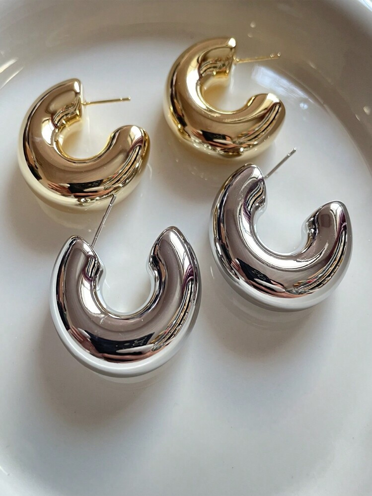 2pairs Fashionable Stainless Steel Smooth C-Shaped Stud Earrings For Women, Personalized Earring Set
4.93
(1000+)
 | SHEIN