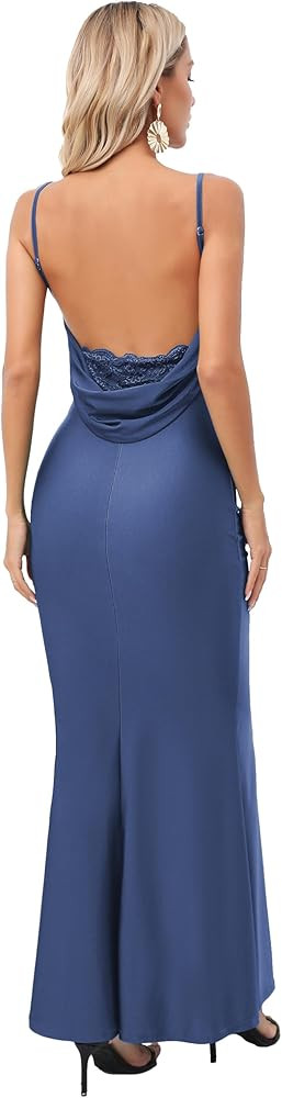 Capuffy Women Drape Neck Formal Maxi Dresses Lace Backless Cocktail Party Dress Spaghetti Straps ... | Amazon (US)