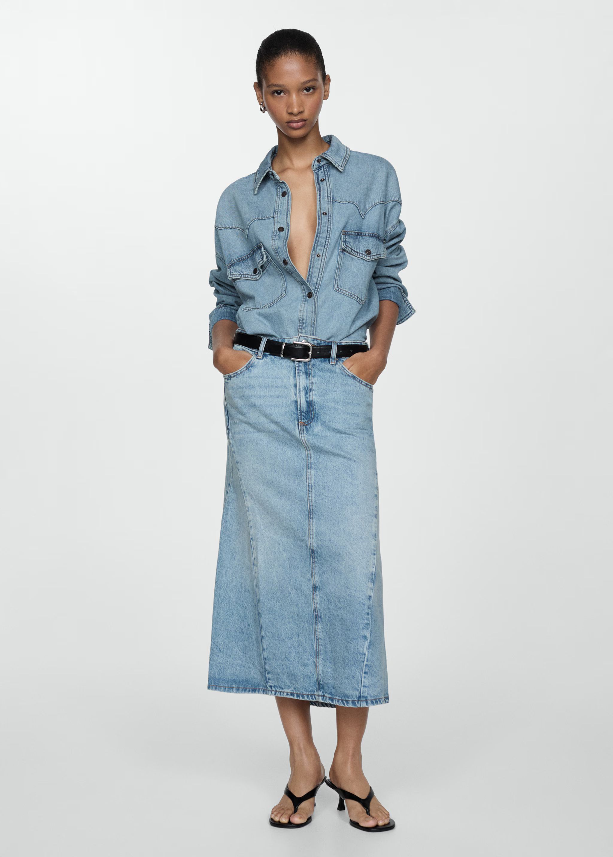 Slit denim skirt - Woman | MANGO USA | MANGO (US)