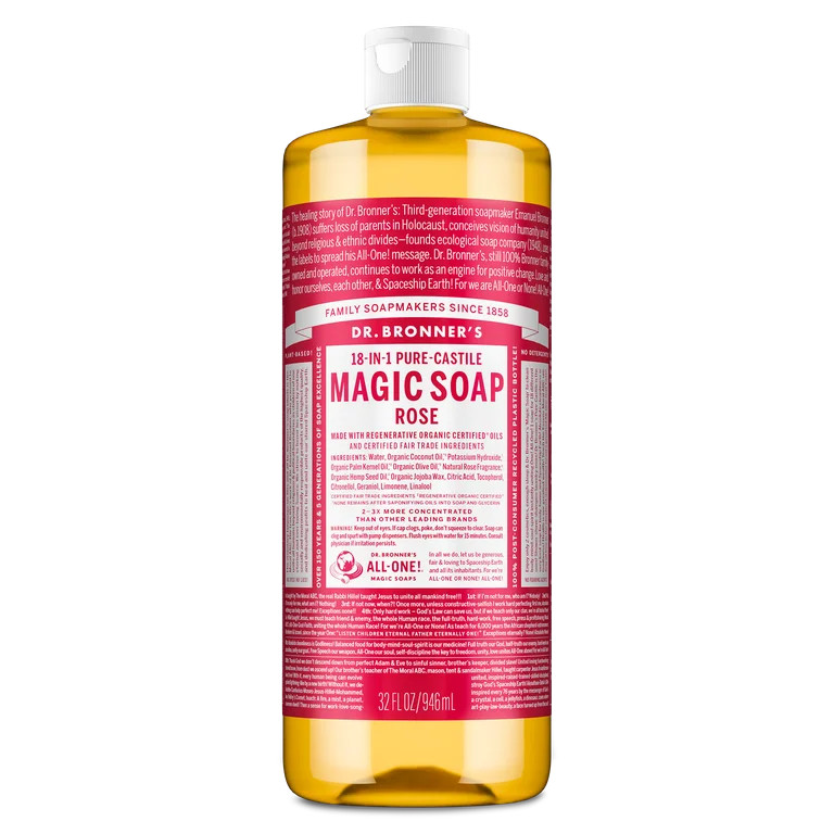 Dr. Bronner's Magic Soap - Rose - Pure-Castile Liquid Soap - 32 oz – for face, body wash, hands | Walmart (US)