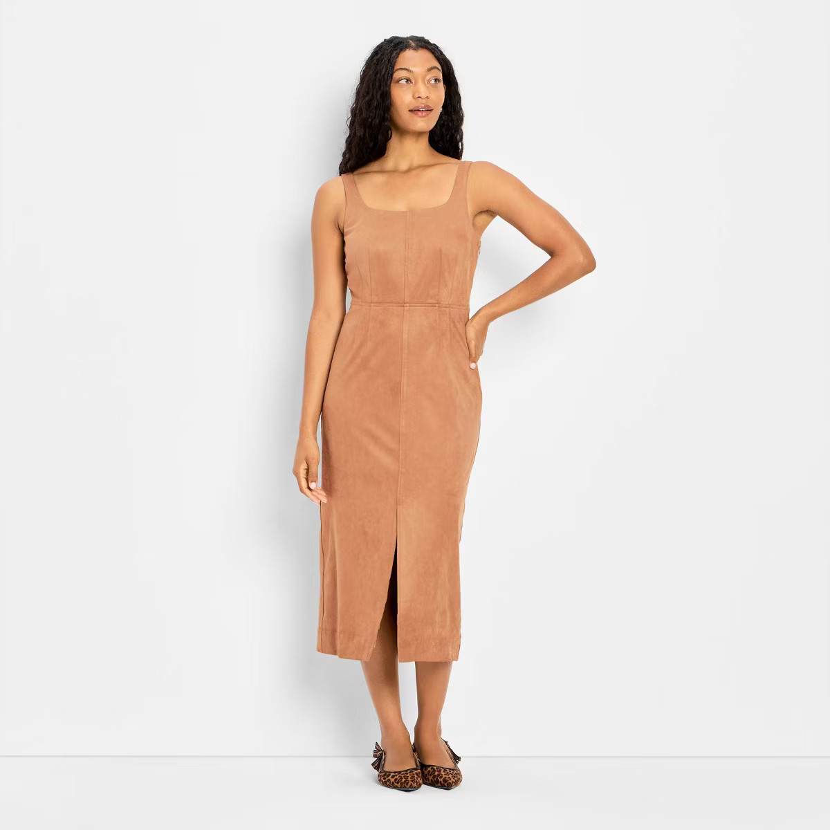Women's 90's Suede Midi A-Line Dress - Future Collective Brown | Target