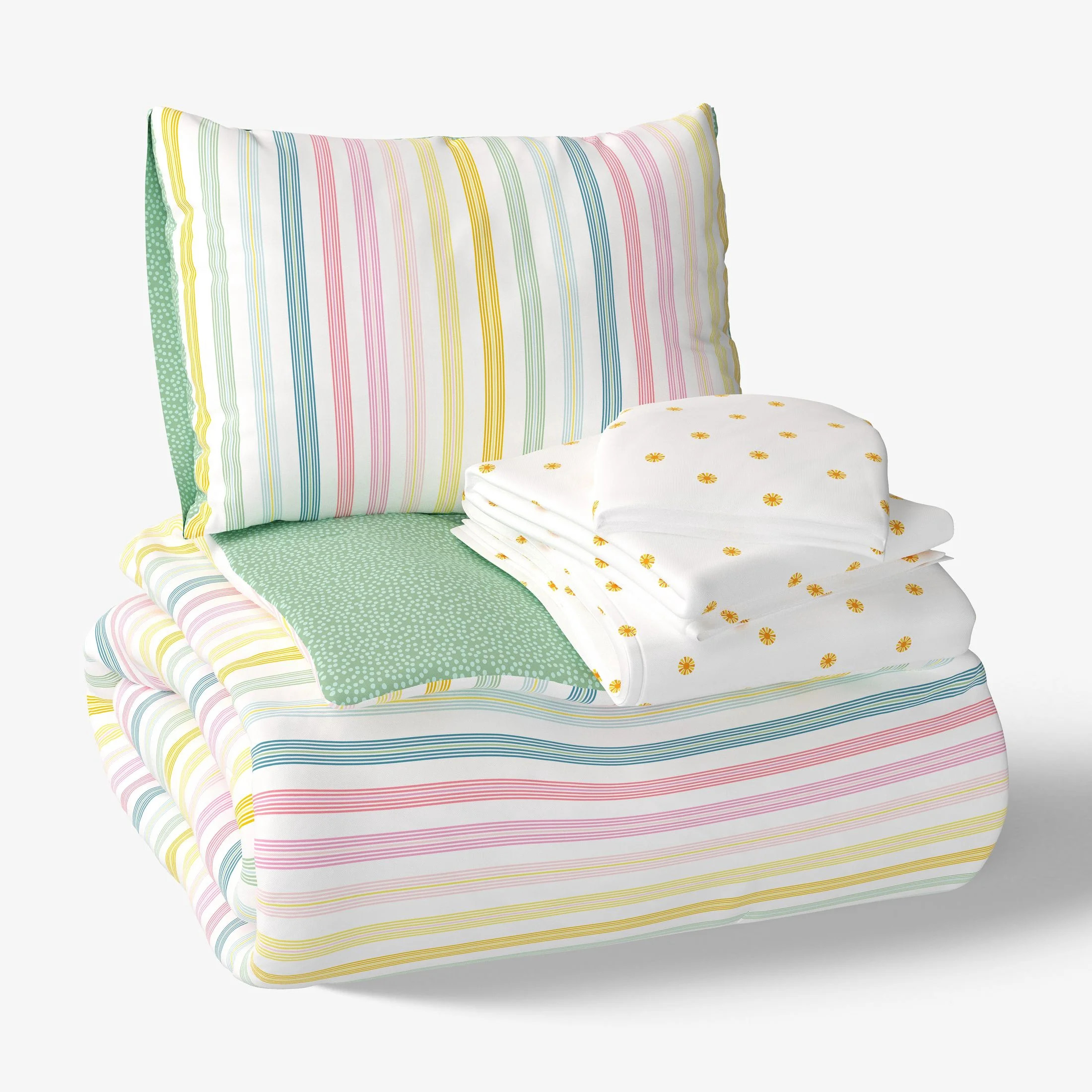 Mainstays Kids Rainbow Stripe Reversible Comforter Set with Sheets, Twin, 5 Pieces | Walmart (US)