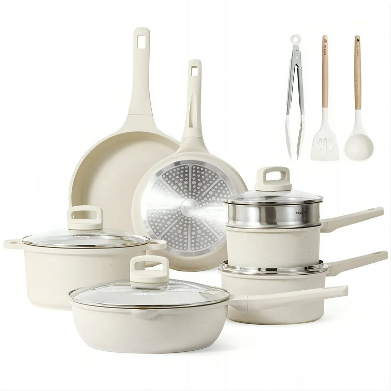 Carote Nonstick Pots and Pans Set, 14 Pcs Induction Kitchen Cookware Sets (Beige Granite) | Walmart (US)