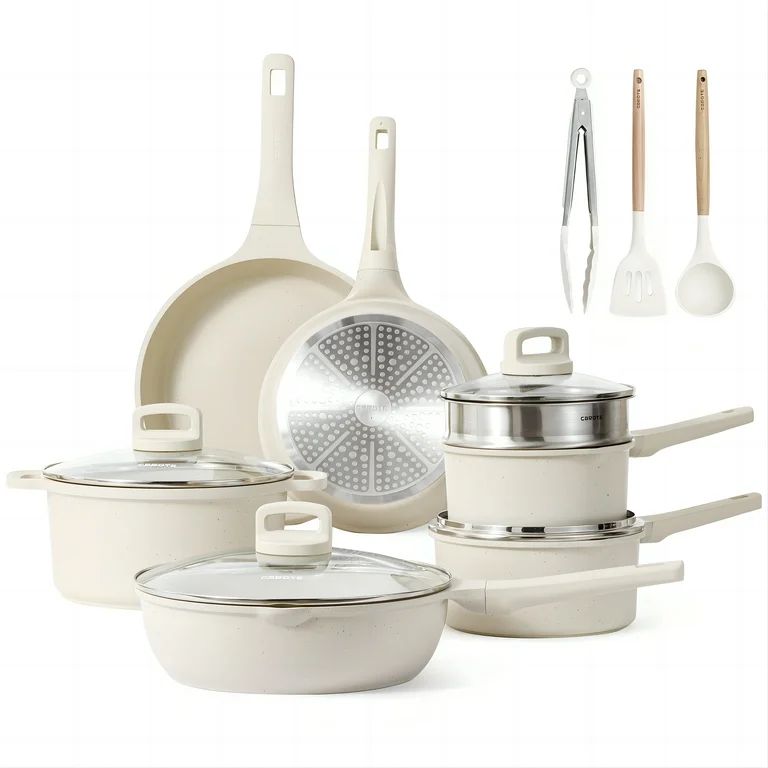 Carote Nonstick Pots and Pans Set, 14 Pcs Induction Kitchen Cookware Sets (Beige Granite) | Walmart (US)