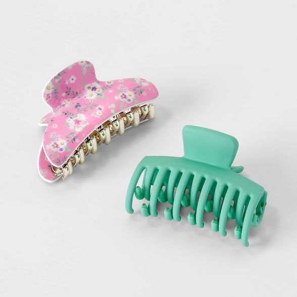 Girls' 2pk Claw Clips - art class™ Pink/Teal | Target