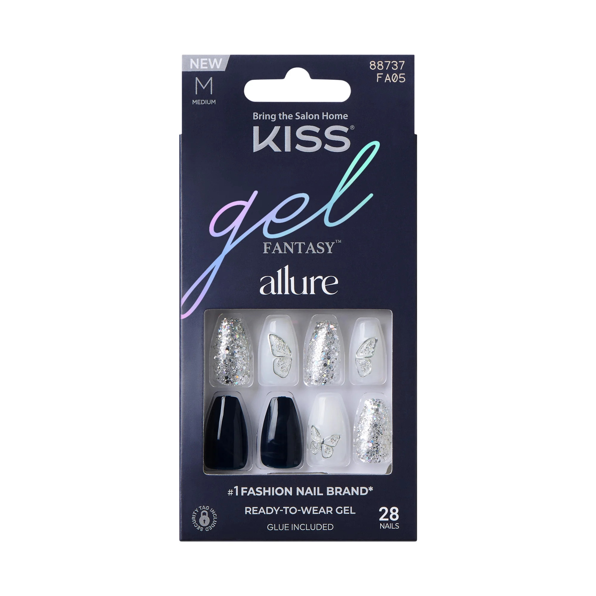 Kiss Gel Fantasy Allure Medium Coffin Press-on Nails with Glue, Blue, 28 Pieces | Walmart (US)