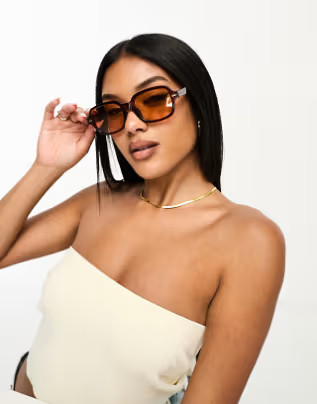 ASOS DESIGN mid square sunglasses in brown with light brown lens | ASOS (Global)