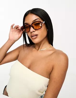 ASOS DESIGN mid square sunglasses in brown with light brown lens | ASOS (Global)