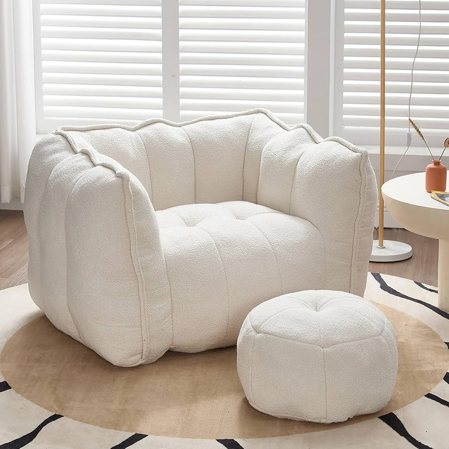 Modern Comfy Boneless Chair with Ottoman, Soft Chenille Fabric Single Sofa Chair for Living Room ... | Amazon (US)
