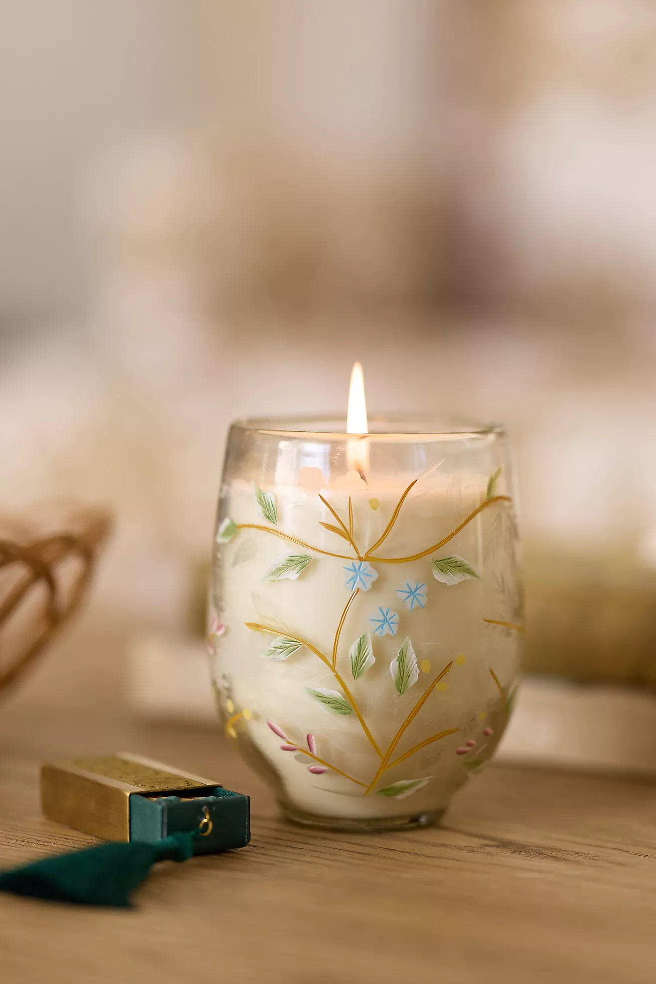 Etched Floral Golden Petals & Cashmere Glass Candle | Anthropologie (US)